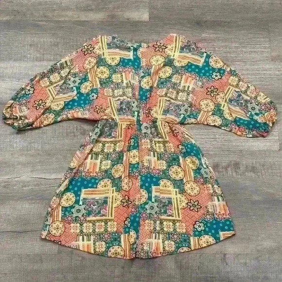 Andree By Unit Patchwork Geometric Print Elastic Waist Boho Dress Womens Sz S - Picture 6 of 9